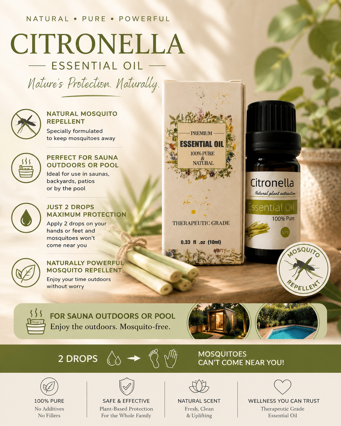 Citronella Essential Oil – 100% Pure Natural Extract mosquito protector