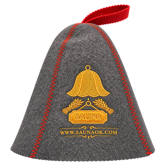 CLASSIC GRAY SAUNA HAT – RED & GOLD EDITION